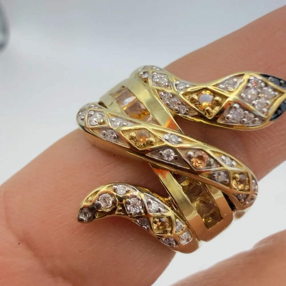 Vtg Djoy Sterling Silver Snake Ring Yellow Saphire Diamond Spinel 18k Vermeil